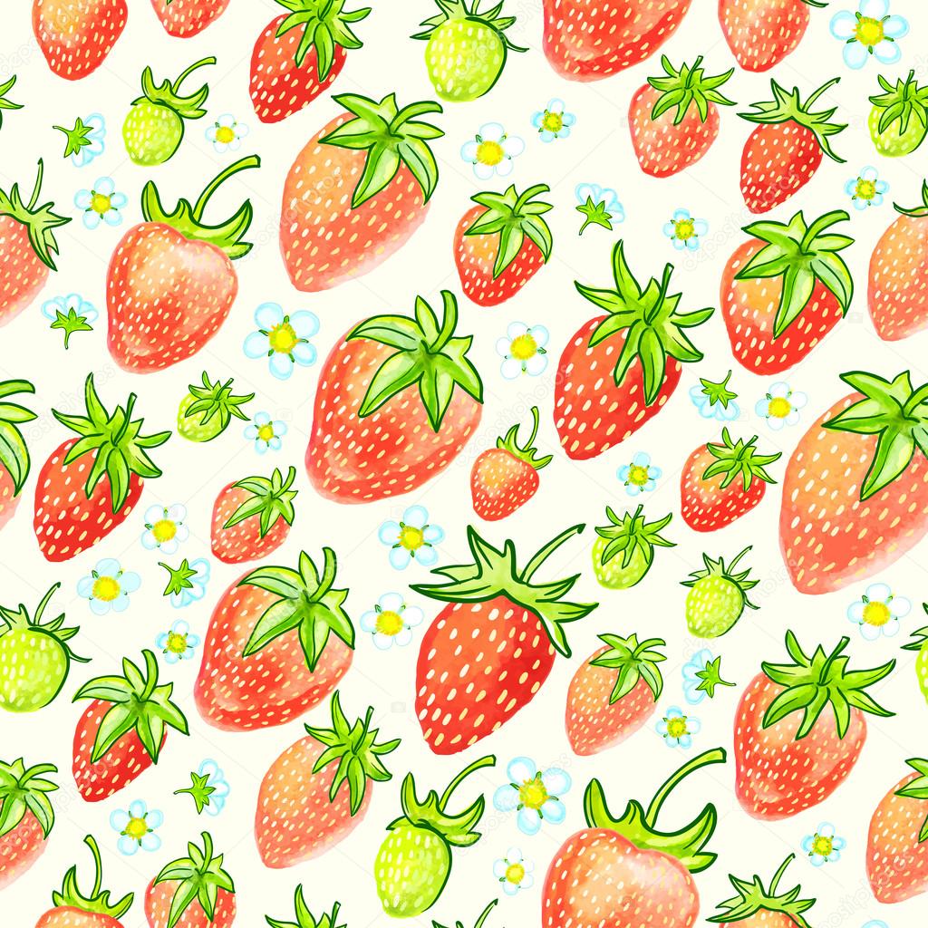Seamless watercolor of juicy strawberries