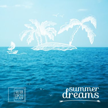 Yaz dreams arka plan görüntüleri üzerinde eskiz. okyanus Adası