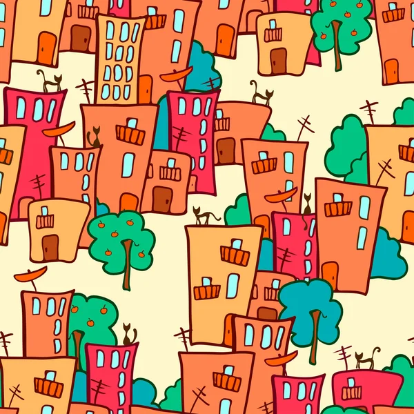 seamless pattern. colorful eco-friendly town