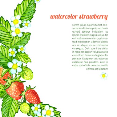 yaprak ve çiçek çilek suluboya arka plan