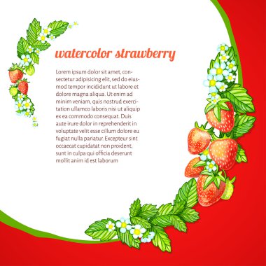 yaprak ve çiçek çilek beyaz zemin üzerine suluboya çerçevesinden