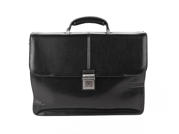 New Fashion Male Business Bag Briefcase Black Leather Isolated White — Stock Photo, Image