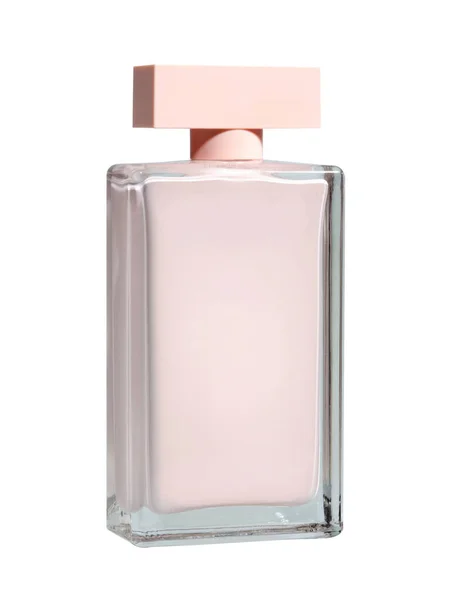 Botella Cosmética Rosa Pastel Aislada Sobre Fondo Blanco Primer Plano —  Fotos de Stock