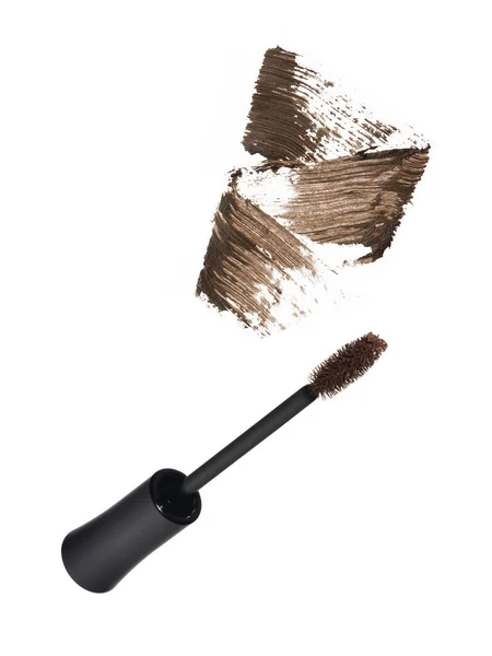 Zwarte Mascara Borstel Met Bruine Strepen Geïsoleerd Witte Achtergrond — Stockfoto