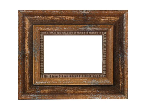 Empty Dark Brown Wooden Frame Paintings Isolated White Background — Stock Photo, Image