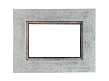 Tablolar için boş gri ahşap çerçeve. Beyaz arkaplanda izole