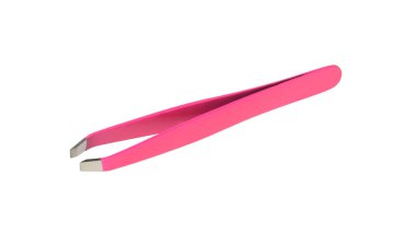 Beyaz arka planda izole edilmiş parlak pembe kozmetik kaş cımbızları