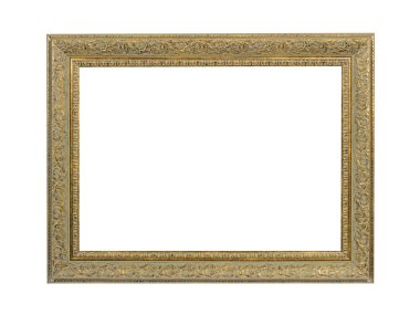 Altın işlemeli tablolar için eski boş ahşap çerçeve. Beyaz arkaplanda izole