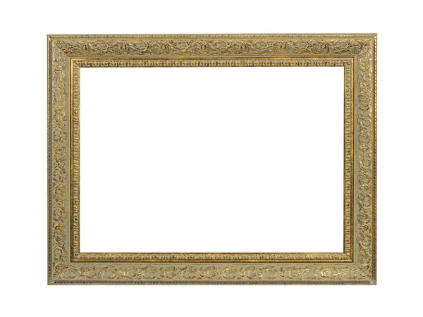 Starý Prázdný Dřevěný Rám Obrazy Zlatou Patinou Izolováno Bílém Pozadí — Stock fotografie