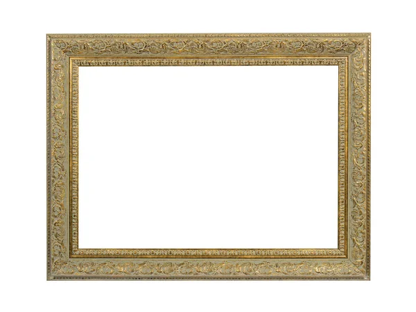 Oud Leeg Houten Frame Voor Schilderijen Met Gouden Patina Geïsoleerd — Stockfoto