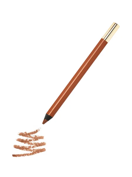 Golden Brown Eyeliner Pen Trace White Background Macrophoto — 图库照片