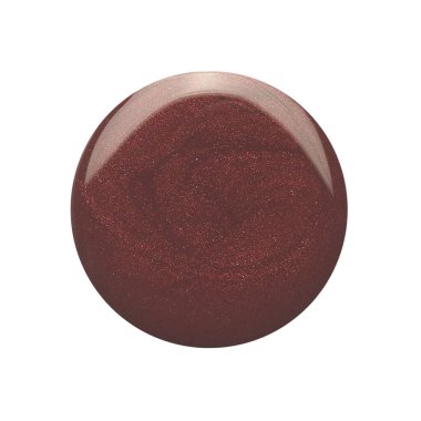 Beyaz arka planda izole edilmiş kahverengi yuvarlak şekilli tırnak cilası. Fotoğraf. Üst görünüm