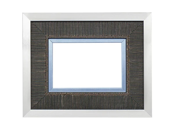 Empty Blue Gray Wooden Frame Paintings Isolated White Background — Fotografia de Stock
