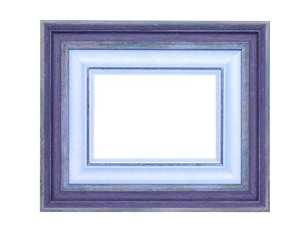 Moldura Madeira Azul Vazia Para Pinturas Isolado Sobre Fundo Branco — Fotografia de Stock