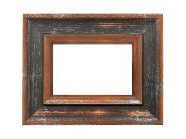 Tablolar için boş kahverengi ahşap çerçeve. Beyaz arkaplanda izole