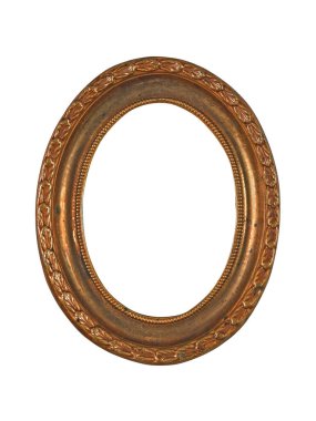 Fotoğraf ya da ayna için klasik oval metal çerçeve. Beyaz arkaplanda izole