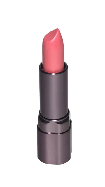 Open Roze Lippenstift Donkergrijs Zwarte Buis Geïsoleerd Witte Achtergrond — Stockfoto