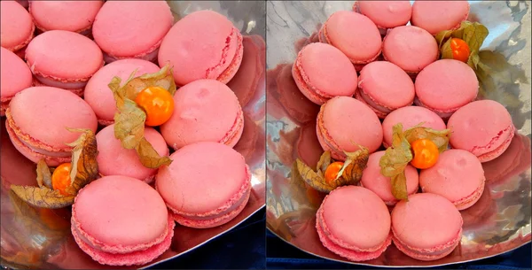 Macarons cor-de-rosa com groselha — Fotografia de Stock