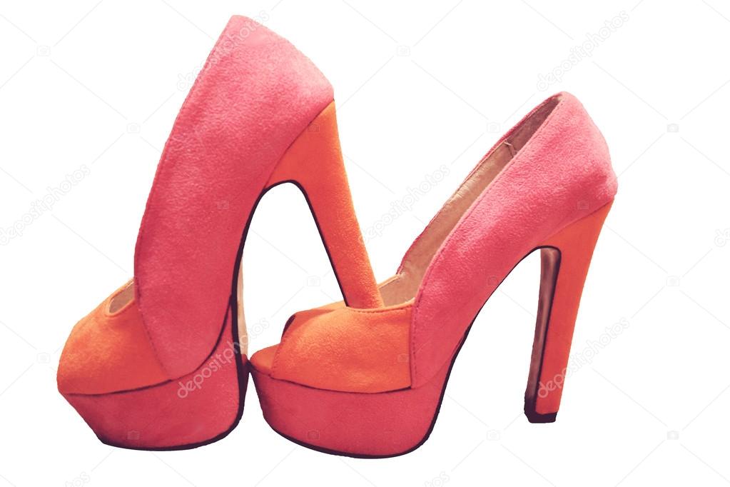 High velvet orange and pink heels