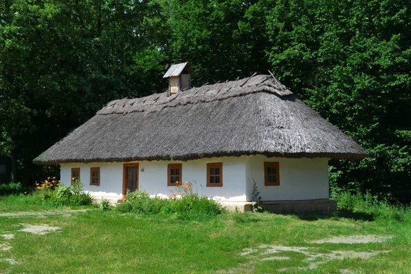 Altes traditionelles ukrainisches Haus hata aus Holz und Stroh — Stockfoto