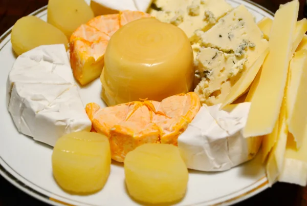 Peynir çeşitleri ile beyaz tabak — Stok fotoğraf