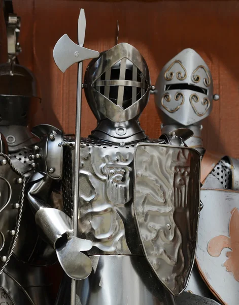 Three guardian knights in iron armors — Stock Photo, Image