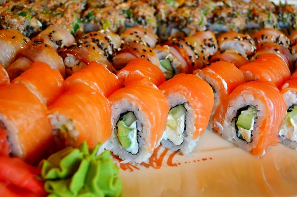 Delicious rolls and sushi with eel, salmon and philadelphia — Stock Image Delicious rolls and sushi with eel, salmon and philadelphia Royalty Free Stock Photos