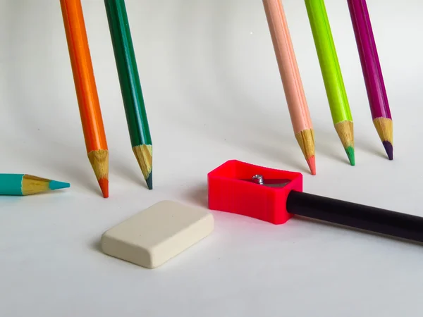 학 용품 연필 및 지우개 — 스톡 사진