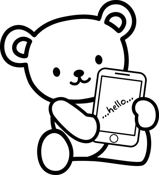 かわいいクマは携帯電話を保持します。 — ストックベクタ