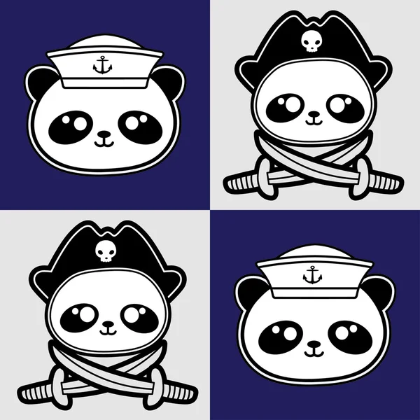 Cute little panda sailors and pirate — Stock Vector