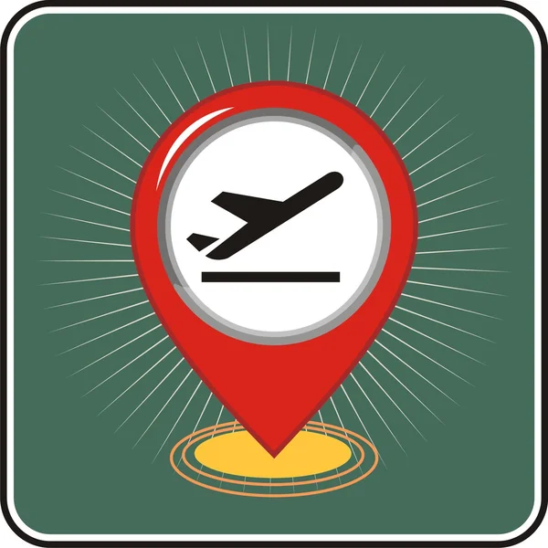 Puntero de mapa con icono de avión. Ilustración vectorial — Vector de stock