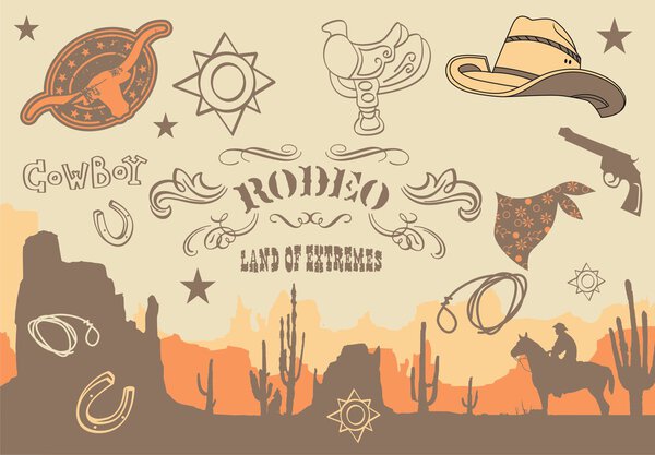Cowboy. Wild West Western Elements, vector illustration