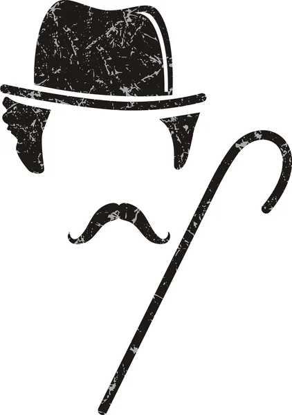 Silhouette hatt, käpp och mustasch. vektor illustration — Stock vektor