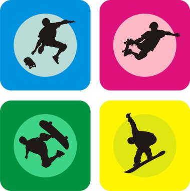 4 tarzı kaykaycılar silhouettes