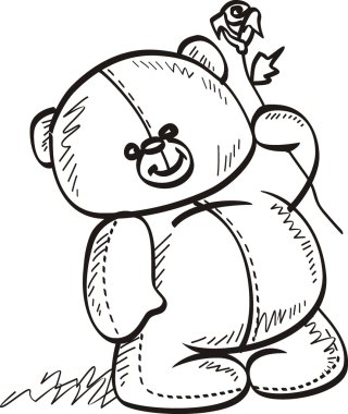 bir gül elinde oyuncak ayı