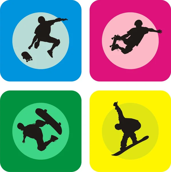 4 style skateboarders silhouettes — Stock Vector