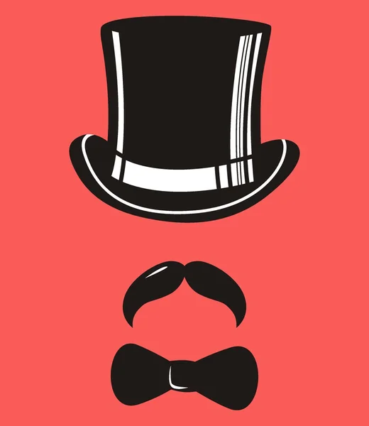 Conjunto de festa retro - gravata borboleta, chapéu e bigode — Vetor de Stock
