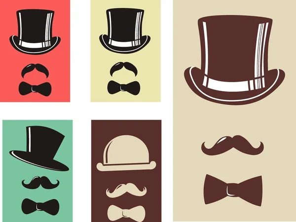 Retro Party set - bow tie, hat and mustaches — Stock Vector