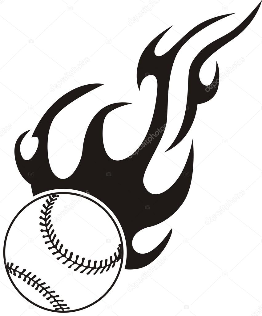 Baseball with flame design elements