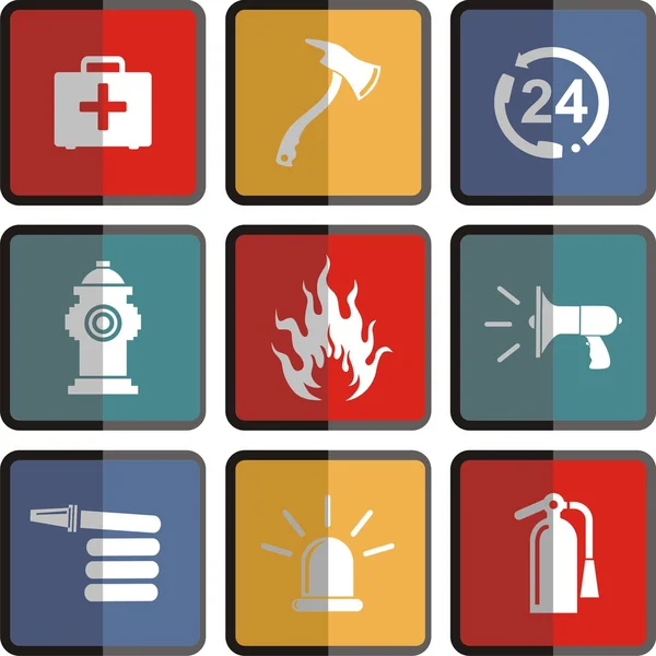 Firefighter icon set in flat style — Stock Vector