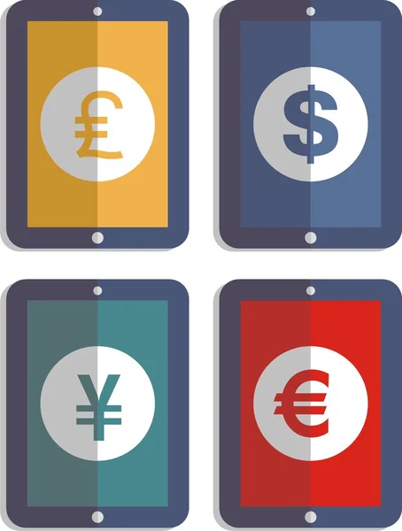 Ícone plano Dinheiro vetorial, dólar, euro, iene e libra — Vetor de Stock