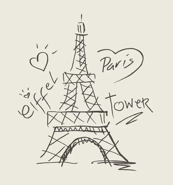 Me encanta París con la torre Eiffel — Vector de stock