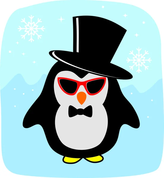 Penguin in sunglasses, and hat — Stock Vector