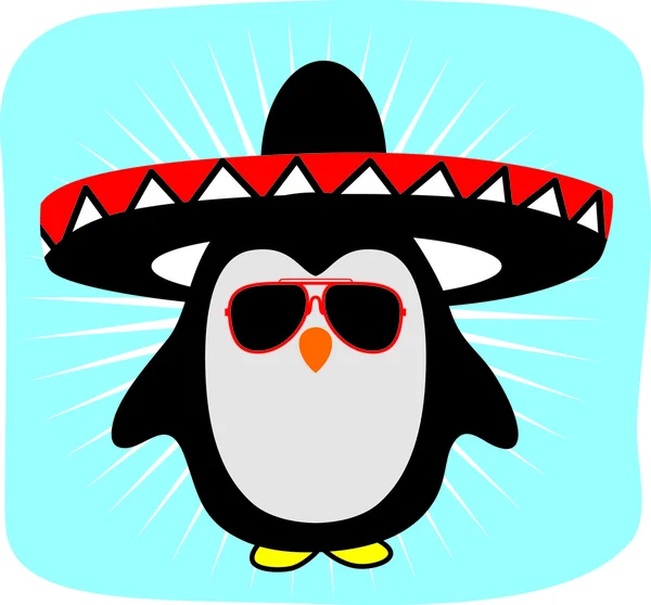 Pingouin dans les lunettes de soleil, et chapeau — Image vectorielle