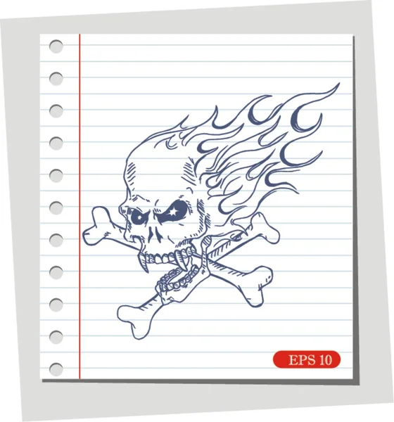 Sketch Skull with flame — Stock Vector