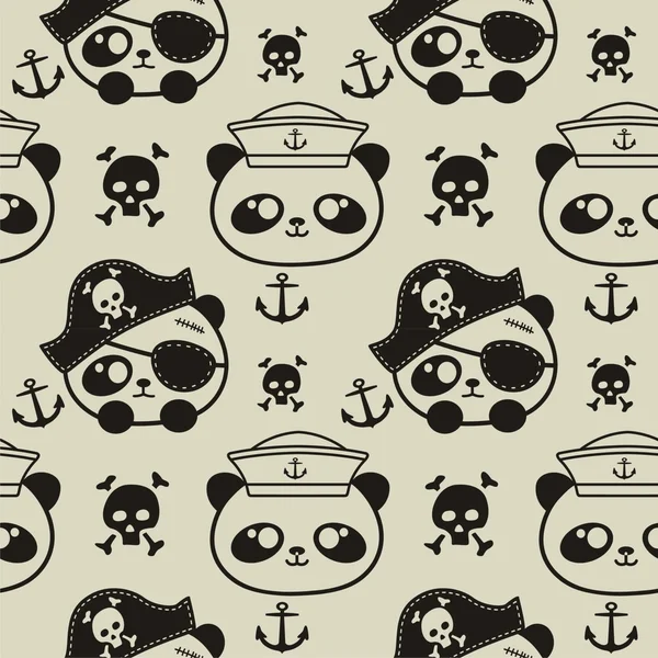 Panda marinheiros e piratas sem costura — Vetor de Stock