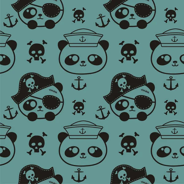 Panda-Matrosen und Piraten nahtlos — Stockvektor