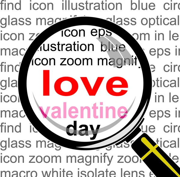 Love Valentine with Magnifying glass — Stock Vector