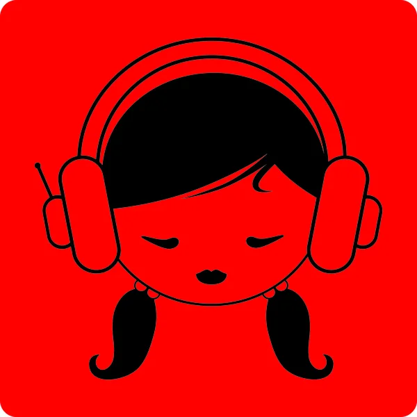 Chica con auriculares, — Vector de stock