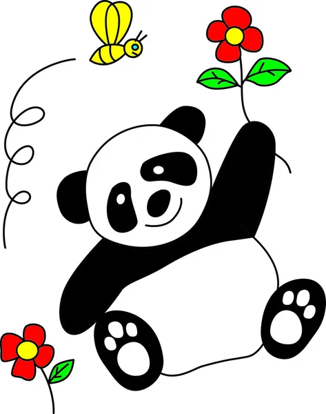 Niedlicher Panda mit Rose — Stockvektor